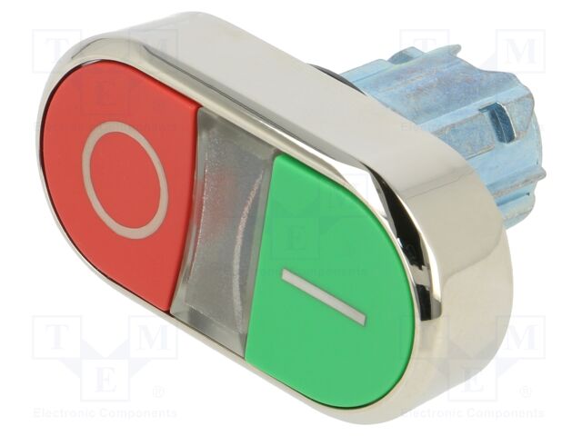 Switch: double; Stabl.pos: 1; 22mm; green/red; IP67; Pos: 2; Ø22mm