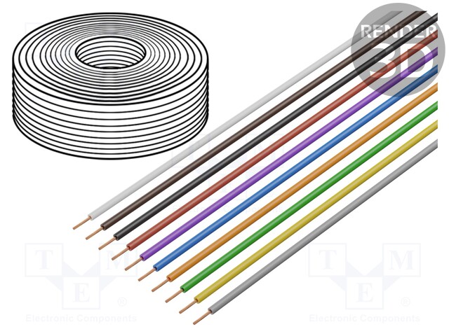 Wire; stranded; Cu; 1x0,04mm2; PVC; 60V; -5÷85°C; 10 reels x 10m