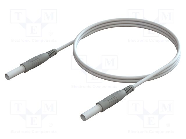 Test lead; banana plug 4mm,both sides; insulated; Len: 2m; white