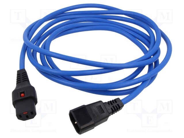 Cable; IEC C13 female,IEC C14 male; PVC; 3m; blue; 10A; 250V