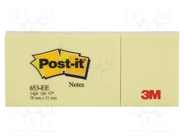 Sticky notes; 38x51mm; yellow; 3pcs.