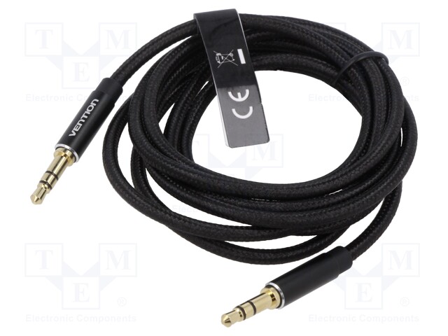 Cable; Jack 3.5mm 3pin plug,both sides; 1.5m; black; textile