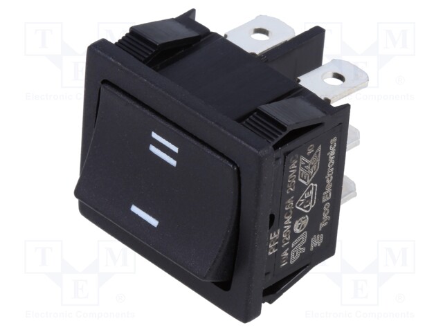 ROCKER; SPDT; Pos: 2; ON-ON; 6A/250VAC; black; Rcont max: 50mΩ; PR