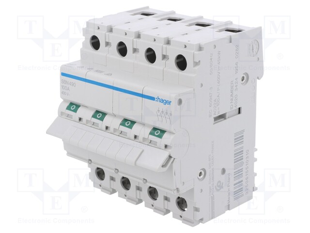 Switch-disconnector; Poles: 4; DIN; 100A; 400VAC; SBN; IP20; 1÷16mm2