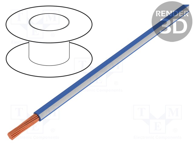 Wire; H07V2-K; stranded; Cu; 1.5mm2; 16AWG; PVC; blue-white; Class: 5
