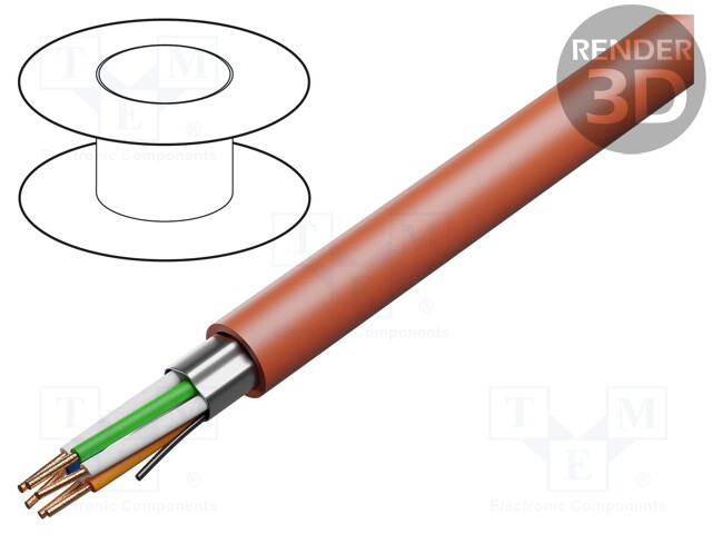 Wire; HTKSHekw; 3x2x0,8mm2; Al-PET foil; PVC; red; 150V; CPR: Eca