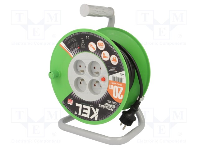Extension lead; reel; Sockets: 4; PVC; black; 3x1,5mm2; 20m; 16A