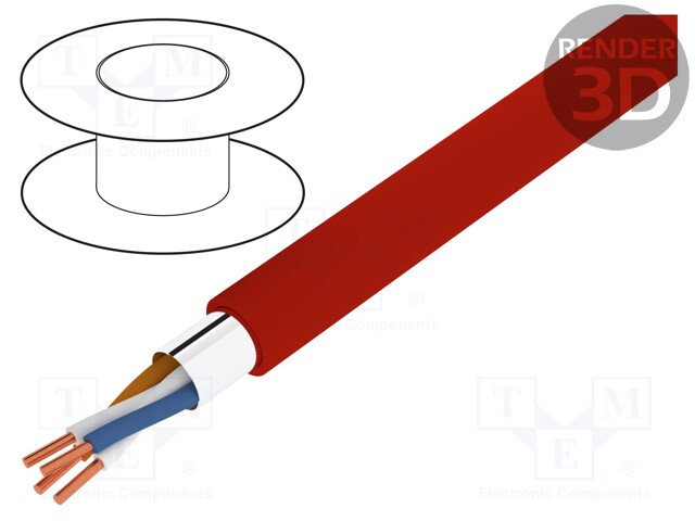 Wire; YnTKSY; 3x2x0,8mm2; aluminium foil; PVC; red; 150V