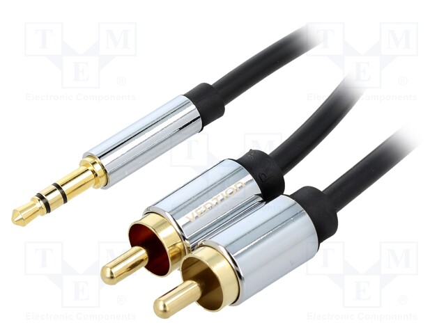 Cable; RCA plug x2,Jack 3.5mm 3pin plug; 1.5m; black
