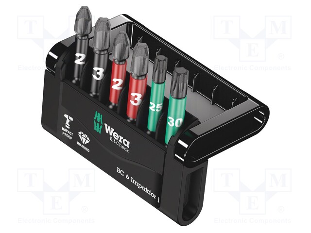 Kit: screwdriver bits; Pcs: 6; Phillips,Pozidriv®,Torx®; 50mm