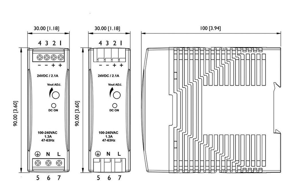 Power supply: switching; for DIN rail; 50W; 24VDC; 2.1A; 88÷264VAC