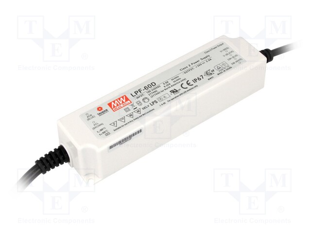 Power supply: switched-mode; LED; 60W; 24VDC; 14.4÷24VDC; 2.5A