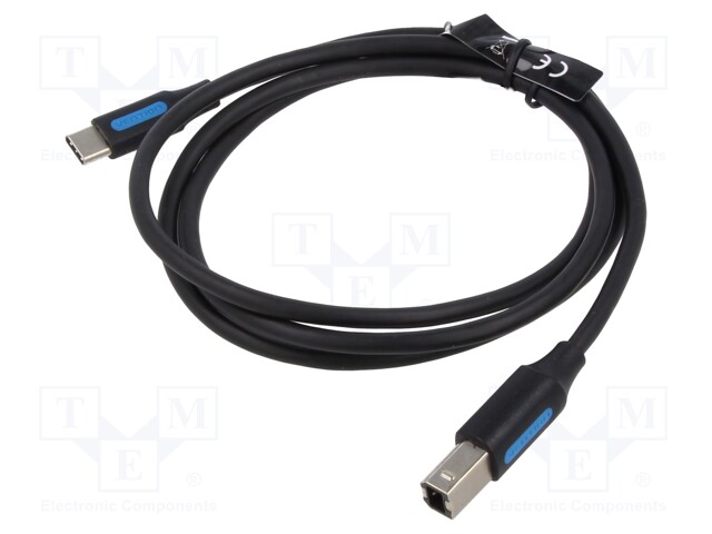 Cable; USB 2.0; USB B plug,USB C plug; nickel plated; 2m; black