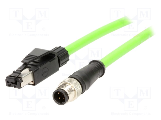 Adapter; RJ45 plug,M12 male; D code-Ethernet; PIN: 4; IP67; Cat: 5e