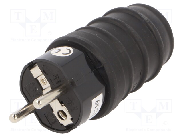 Connector: AC supply; male; plug; 2P+PE; 250VAC; 16A; black; PIN: 3