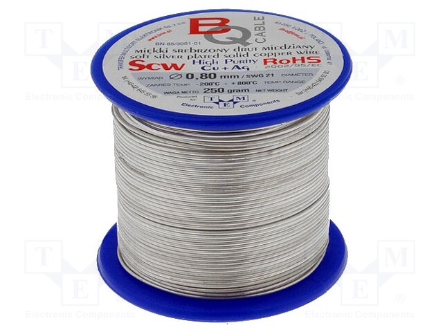 Silver plated copper wires; 0.8mm; 250g; 58m; -200÷800°C