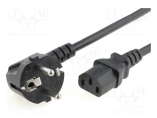 Cable; CEE 7/7 (E/F) plug angled,IEC C13 female; 5m; black; PVC