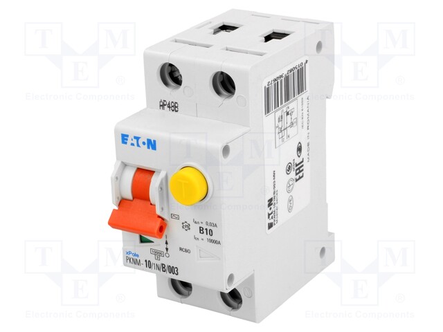 RCBO breaker; Inom: 10A; Ires: 30mA; Poles: 1+N; 230VAC; IP20; PKNM