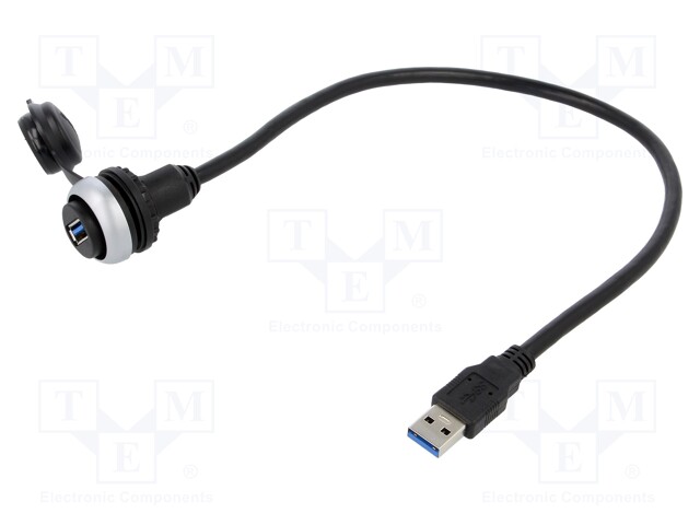 USB socket; 22mm; -5÷70°C; Ø22.3mm; IP20/IP65; on panel; Len: 0.3m