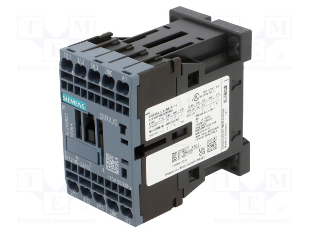 Contactor: 3-pole; NO x3; Auxiliary contacts: NC; 110VAC; 7A; 3RT20