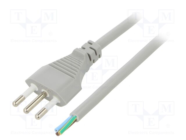Cable; CEI 23-50 (L) plug,wires; PVC; 1m; grey; 3G0,75mm2; 10A