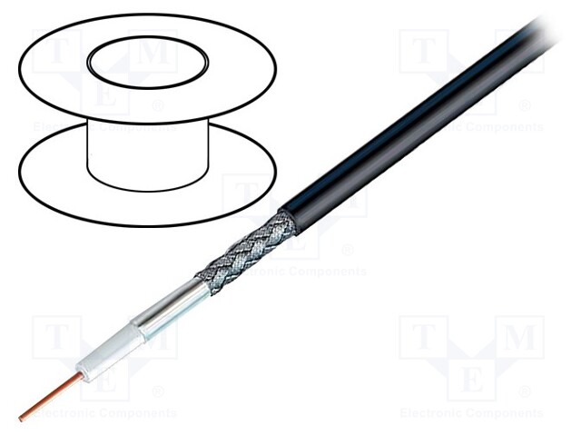 Wire: coaxial; RG59; 1x20AWG; solid; CCS; PVC; black; 305m; CPR: Eca