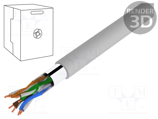 Wire; F/UTP; 5e; solid; Cu; 4x2x24AWG; PVC; grey; 305m; Øcable: 6.5mm