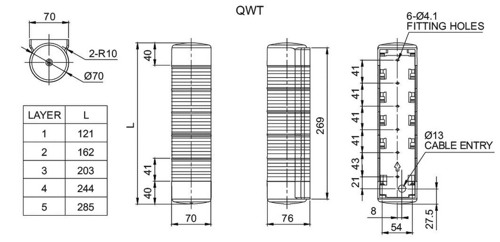 Signaller: signalling column; continuous light; Usup: 24VDC; LED