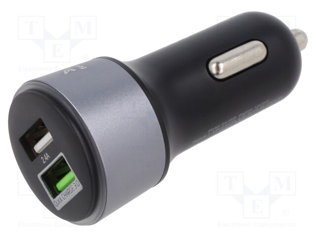 Automotive power supply; USB A socket x2; black; Uin: 12÷24V
