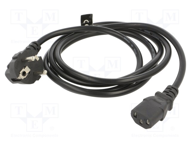Cable; CEE 7/7 (E/F) plug angled,IEC C13 female; PVC; 1.8m; 3A