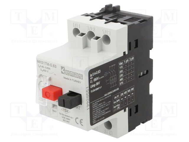 Motor breaker; for DIN rail mounting; 0.4÷0.63A; IP40; -5÷40°C