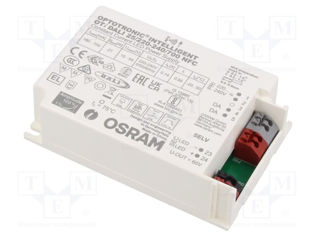 Power supply: switched-mode; LED; 27W; 15÷54VDC; 180÷700A; IP20