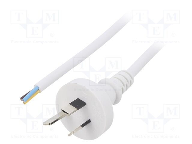 Cable; AS/NZS 3112 (I) plug,wires; PVC; 1m; white; 3x0,75mm2; 10A