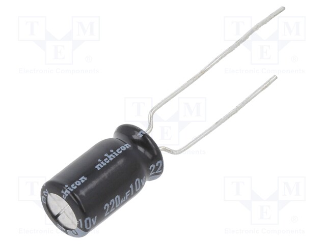 Capacitor: electrolytic; THT; 220uF; 10VDC; Ø6.3x11mm; Pitch: 2.5mm