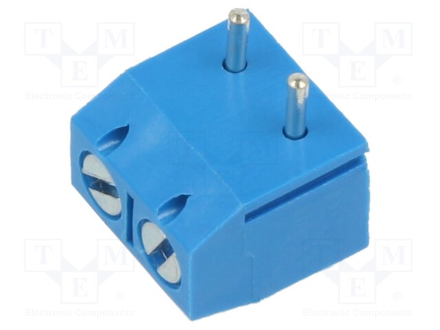 PCB terminal block; straight; 5mm; ways: 2; on PCBs; terminal; blue