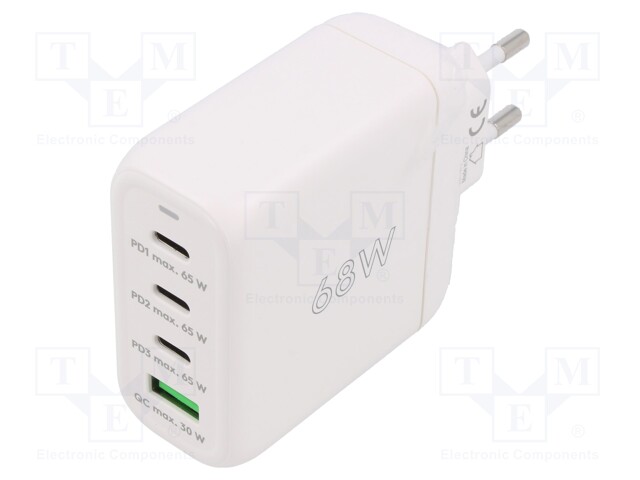 Power supply: switched-mode; plug; 4.5÷20VDC; 68W; Plug: EU; 86.7%