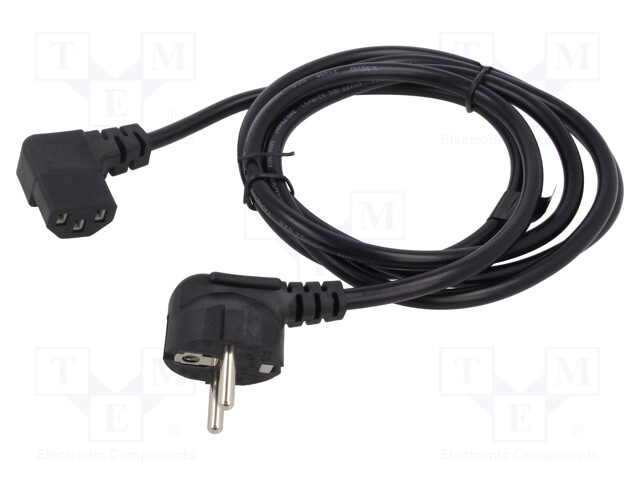 Cable; CEE 7/7 (E/F) plug angled,IEC C13 female; PVC; 1.8m; 3A