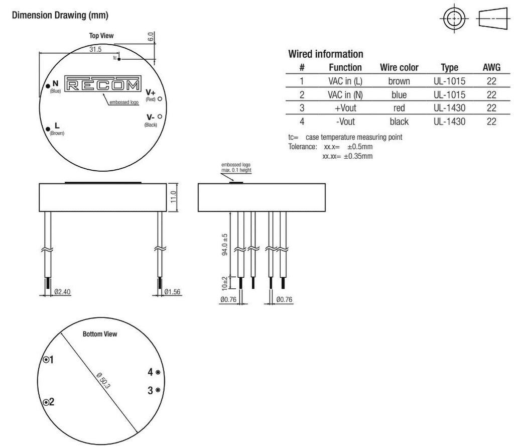 Converter: AC/DC; 3W; Uout: 24VDC; Iout: 125mA; 76%; Mounting: PCB