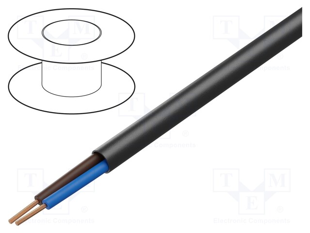 Wire; H03VV-F; 2x0.5mm2; stranded; Cu; PVC; black; 300V; Class: 5