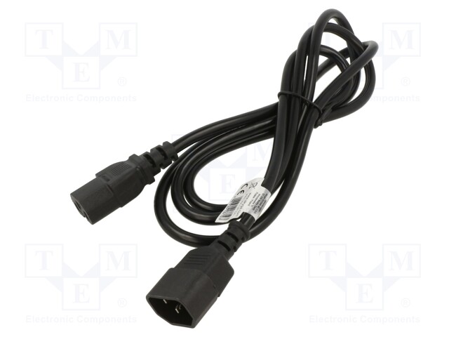 Cable; IEC C14 male,IEC C15 female; PVC; 1.8m; black; 3G1mm2; 10A