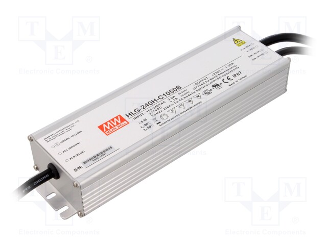 Power supply: switched-mode; LED; 250W; 119÷238VDC; 1050mA; IP67
