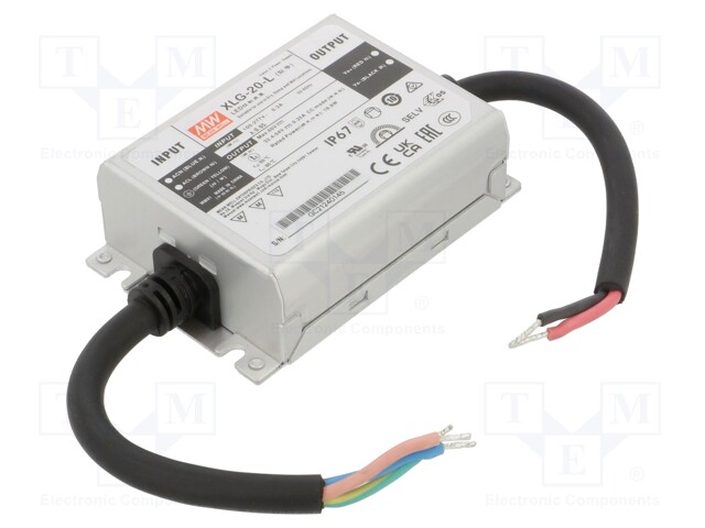 Power supply: switched-mode; LED; 20W; 32.4÷54VDC; 350mA; IP67