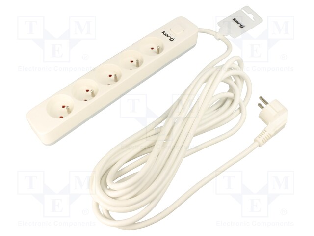Extension lead; Sockets: 5; PVC; white; 3x1,5mm2; 3m; 16A