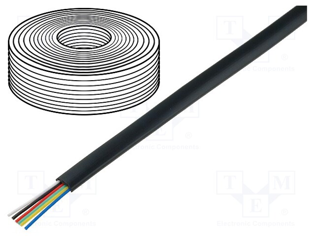 Wire: telecommunication cable; stranded; 6x28AWG; black; 500m