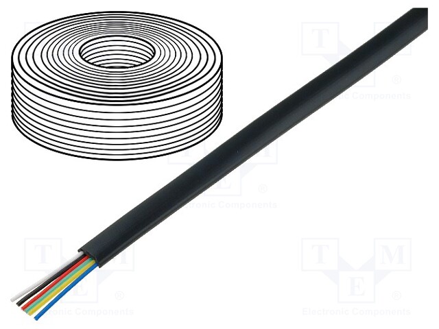 Wire: telecommunication cable; stranded; 6x28AWG; black; 100m