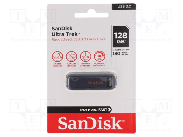 Pendrive; USB 3.0; 128GB; 130MB/s; USB A; ULTRA TREK; Colour: black