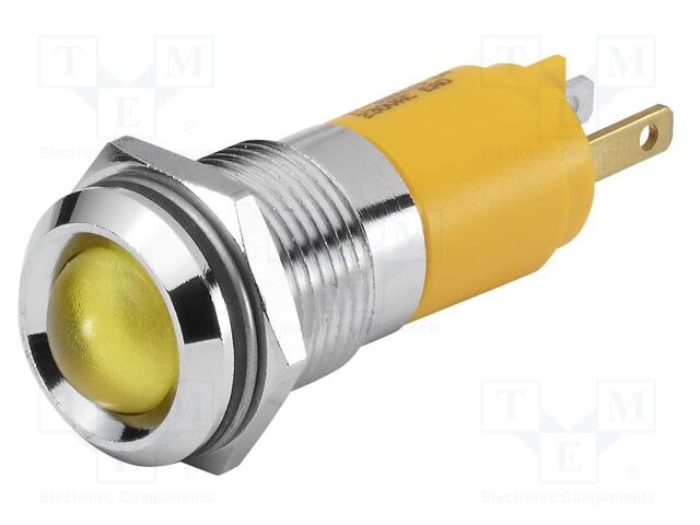 Indicator: LED; prominent; green; 230VAC; Ø14mm; ØLED: 10mm; 11mcd