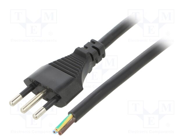 Cable; CEI 23-50 (L) plug,wires; PVC; 3m; black; 3G0,75mm2; 10A