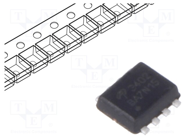 Transistor: N-MOSFET; unipolar; 20V; 9.6A; 3W; DFN8