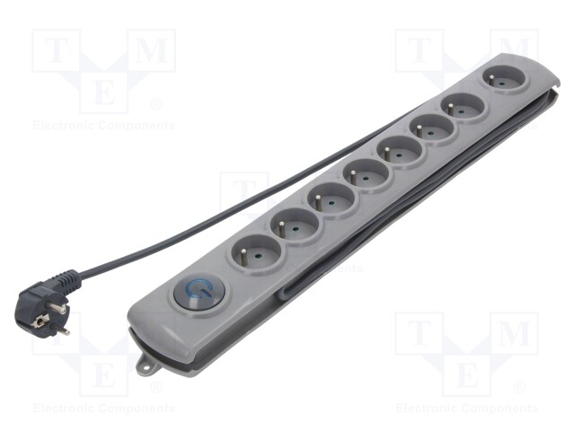 Plug socket strip: protective; Sockets: 8; 230VAC; 16A; 1.8m